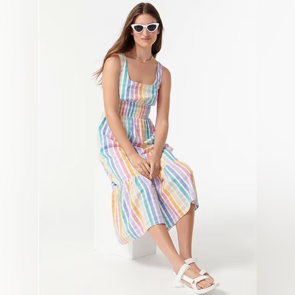 🌻J. Crew Rainbow Stripes Square Neck Midi Dress - Picture 3 of 3